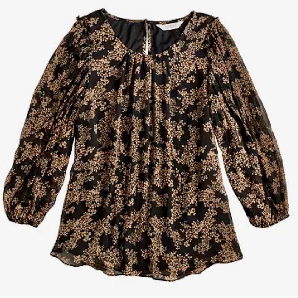 LC Lauren Conrad black floral semi-sheer blouse - Picture 4 of 14